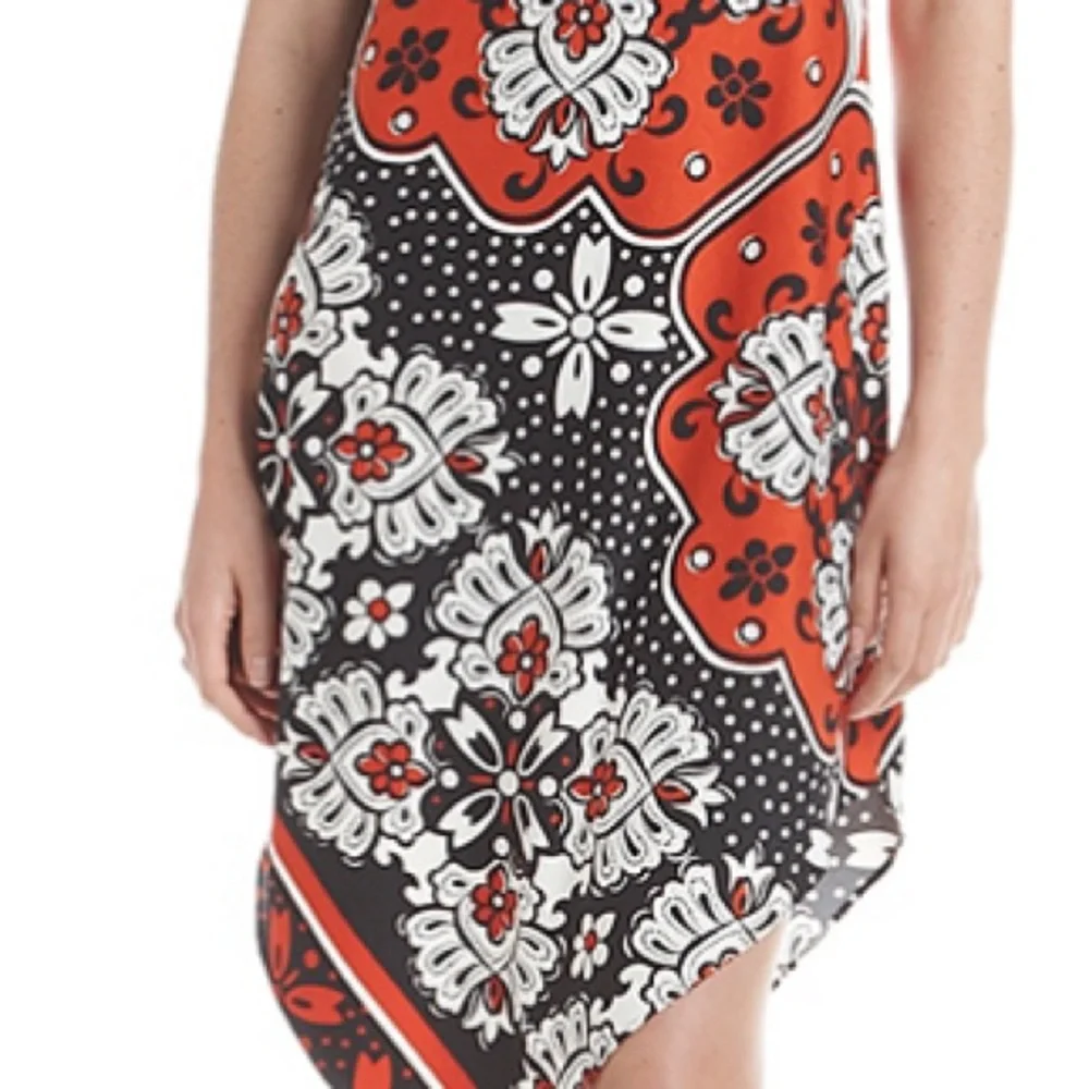 Orange/Blk/Wht Hanky Hem Dress - Picture 4 of 4